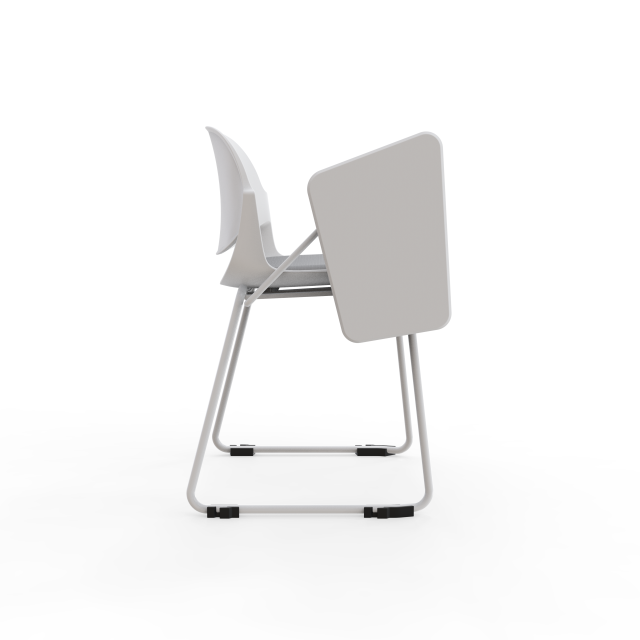 Modern White Frame Office Chair with Writing Pad | Training Chair With Writing pad– Grey Fabric, White Writing Pad & Painted Legs