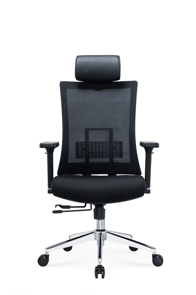 Black Mesh Office Chair with Adjustable Armrests and Lumbar Support | Chrome lumbar Support | Adjustable Headrest(High back)