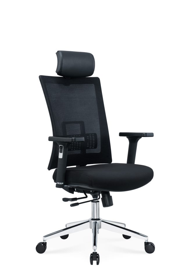 Black Mesh Office Chair with Adjustable Armrests and Lumbar Support | Chrome lumbar Support | Adjustable Headrest(High back)