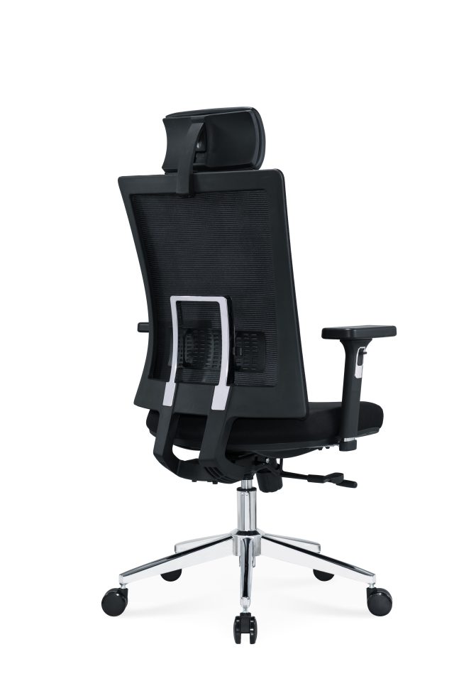 Black Mesh Office Chair with Adjustable Armrests and Lumbar Support | Chrome lumbar Support | Adjustable Headrest(High back)