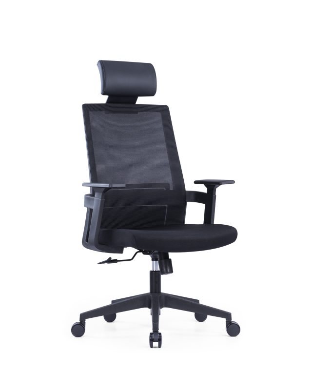 Black Mesh Office Chair with Adjustable Headrest(High Back) & Lumbar Support