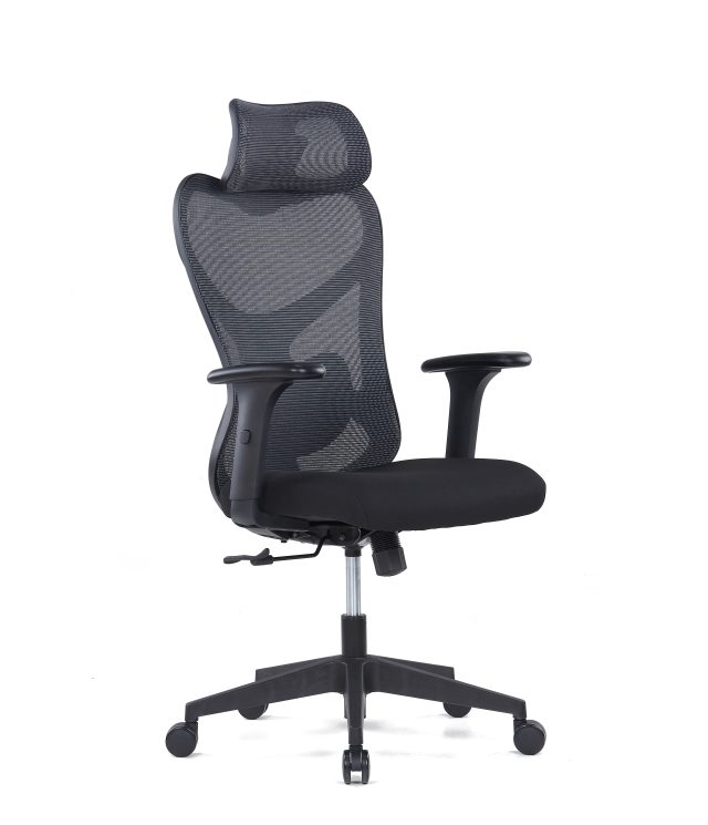 Modern Ergonomic Office Chair – Black Frame, PU Armrests & Adjustable Tension