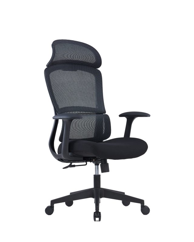 High-Back Executive Office Chair – Fixed Mesh Headrest, PU Armrests & Molded Foam Seat