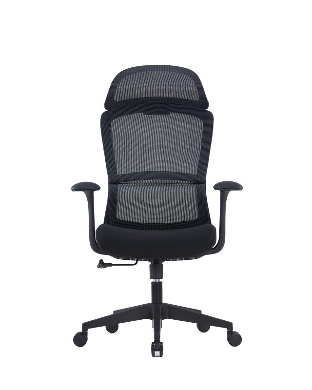 High-Back Executive Office Chair – Fixed Mesh Headrest, PU Armrests & Molded Foam Seat