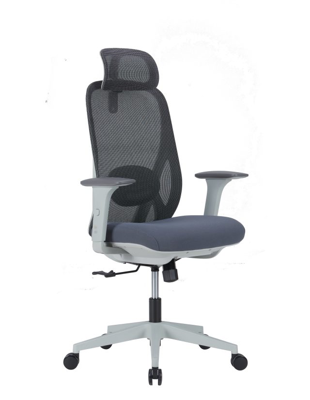 White Office Chair with Lumbar Support – Adjustable Headrest, Lumbar Support & Synchro Tilt