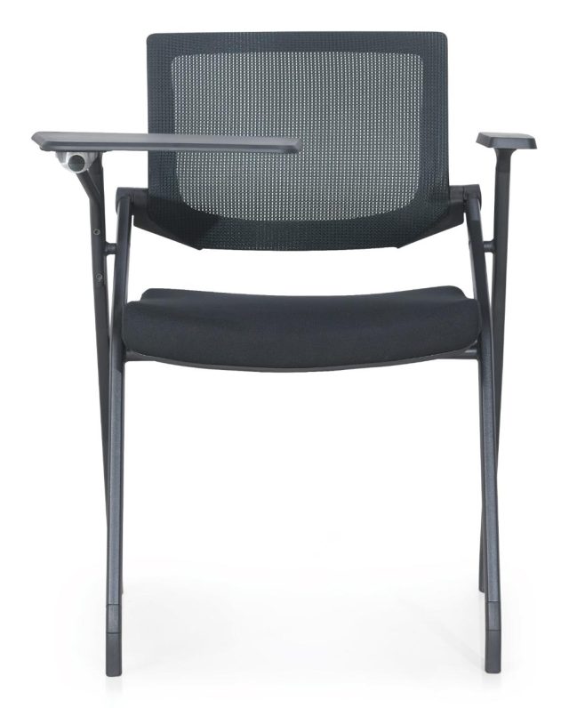 Folding Chair with Turnable Writing Pad – Black Nylon Glass Fiber Frame & Mesh Back