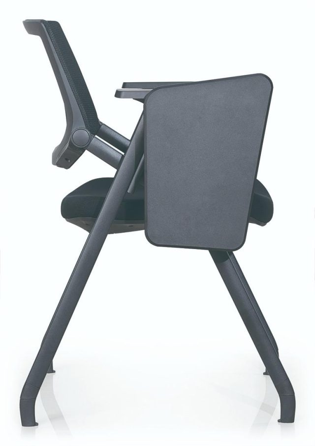 Folding Chair with Turnable Writing Pad – Black Nylon Glass Fiber Frame & Mesh Back