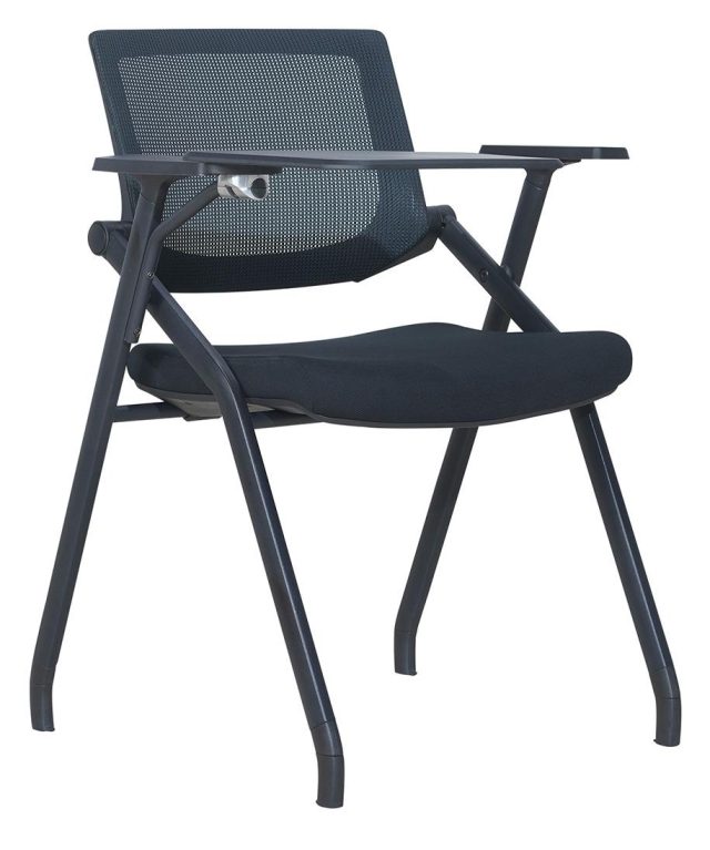 Folding Chair with Turnable Writing Pad – Black Nylon Glass Fiber Frame & Mesh Back