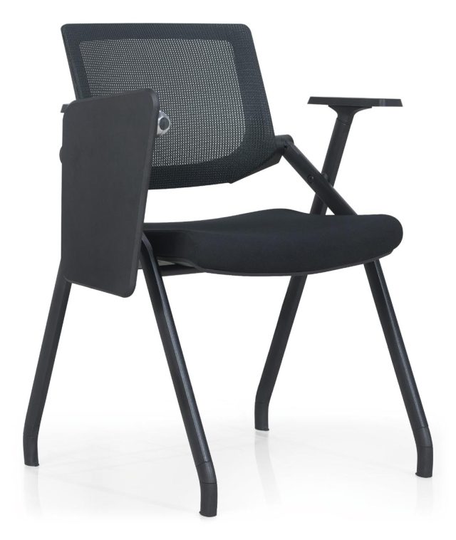 Folding Chair with Turnable Writing Pad – Black Nylon Glass Fiber Frame & Mesh Back